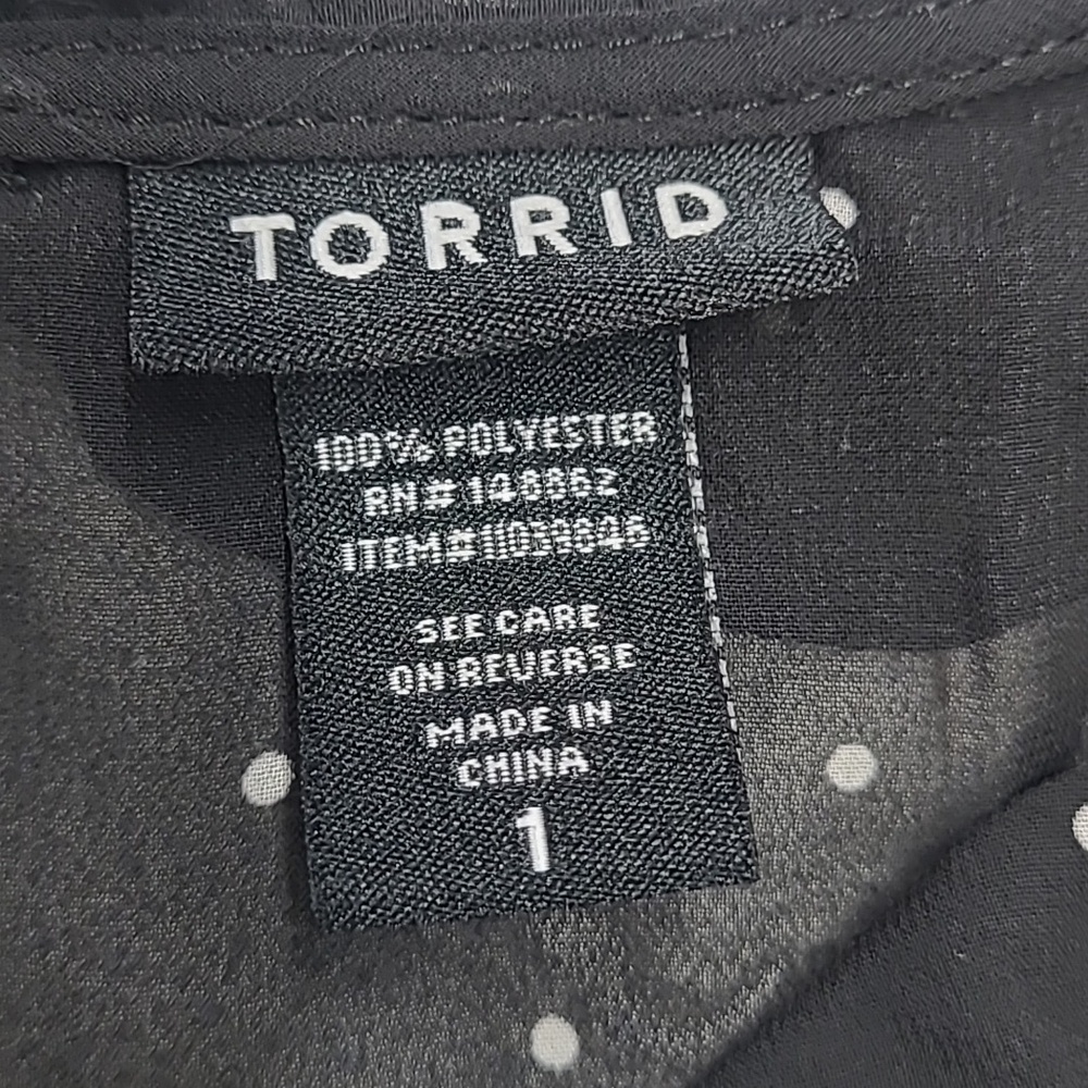 Torrid Black Polka Dot Ruffle Blouse Size 1 (1X) - Picture 7 of 9